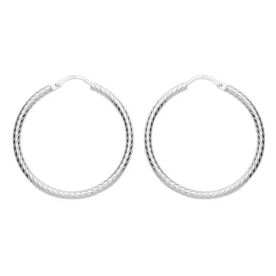 Jewelco London Ladies Sterling Silver Twisted Sleeper Hoop Earrings 29mm - ER90