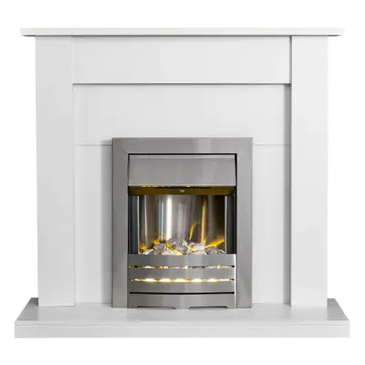 Adam Sutton in White with Helios Electric Fire in Brushed, Inch