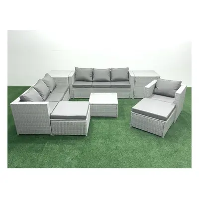 Fimous Wicker PE Rattan Sofa Garden Furniture Set with Armchair Square Coffee Table Big Footstoo