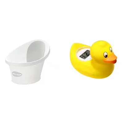 Baby Bath with Plug White with Grey backrest & TensCare Digi Duckling Digital Water Thermometer 