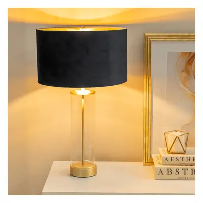 ValueLights Balan Glass & Gold Table Lamp & Black Velvet & Gold Shade