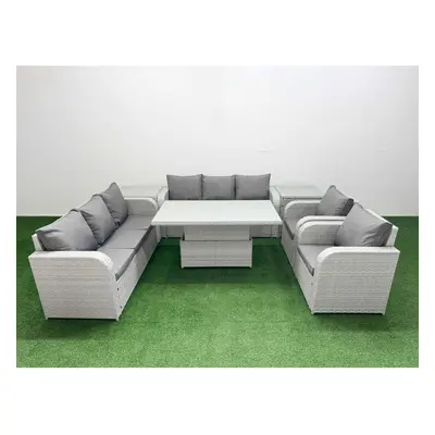 Fimous PE Rattan High Back Lounge Sofa Set with Seater Sofa Reclining Chair Side Table Light Gre