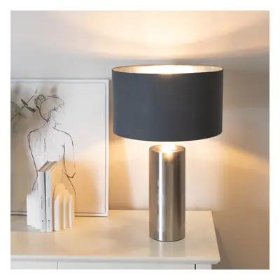 ValueLights Lexy Charcoal & Chrome Lamp Shade Chrome Touch Table Lamp