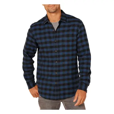 Men's Slim-Fit Long-Sleeve Flannel Shirt, Black Blue Buffalo Plaid, X-Small