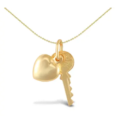 Jewelco London Ladies 9ct Yellow Gold Key Heart Charm Pendant - JPC232