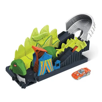 Hot Wheels Dino Coaster Attack Playset with Roller Coaster Stegosaurus Dinosaur Challenge & One 