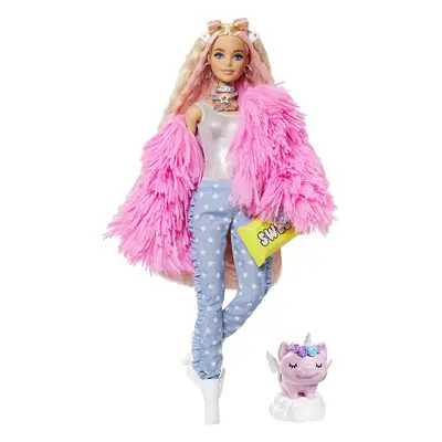 Barbie Extra Doll Fluffy Pink Jacket Coat & Unicorn Pig Pet New Kids Toy Mattel