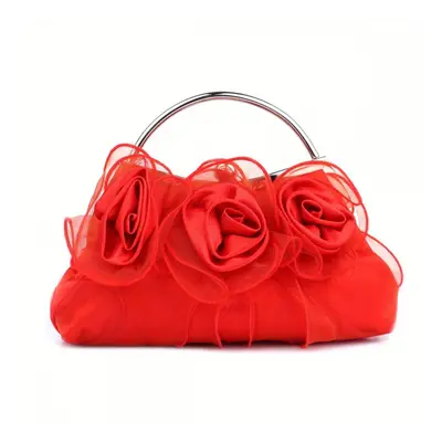 Rose Blossom Evening Bag Womens Top Ring Handbag Satin Clutch Purse For Wedding Party Prom Dinne