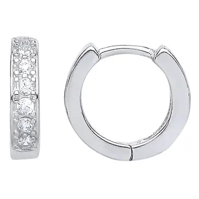 Jewelco London Ladies Sterling Silver Cubic Zirconia Huggie Hoop Earrings 10mm - GVE536