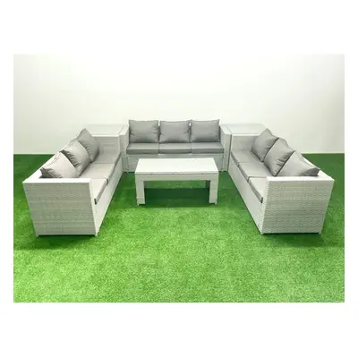 Fimous Rattan Garden Outdoor Furniture Set Seater Garden Sofa Oblong Coffee Table Set with Side 