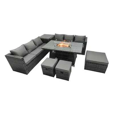 Fimous Rattan Garden Furniture Firepit Dining Set Seater Lounge Sofa Table Set with Side Table F