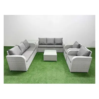 Fimous PE Rattan High Back Lounge Sofa Set Patio Square Coffee Table & Chairs Set with Seater So