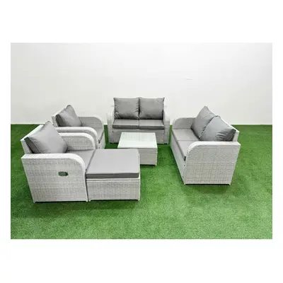 Fimous Seater Outdoor Reclining Chair Love Sofa Set Rattan Garden Furniture Set with Square Coff