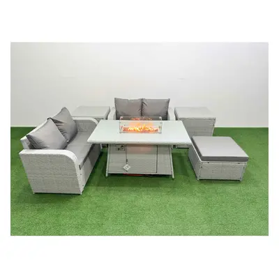 Fimous Seater Outdoor Love Sofa Set Rattan Garden Furniture Set with Firepit Dining Table Big Fo