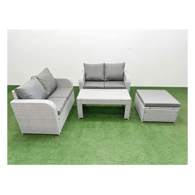 Fimous Seater Outdoor Love Sofa Set Rattan Garden Furniture Set with Oblong Coffee Table Big Foo