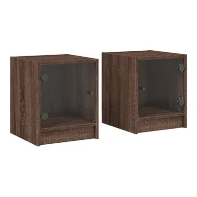 (brown oak, pcs) vidaXL Bedside Cabinets with Glass Doors Nightstand Bed Side Table End Table