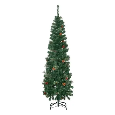 HOMCOM 5.5FT Artificial Slim Christmas Tree Holiday Home DÃ©cor with Pine Cones