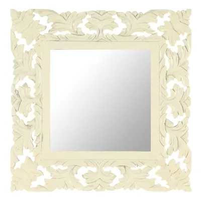 Hand Carved Mirror White 50x50 cm Solid Mango Wood