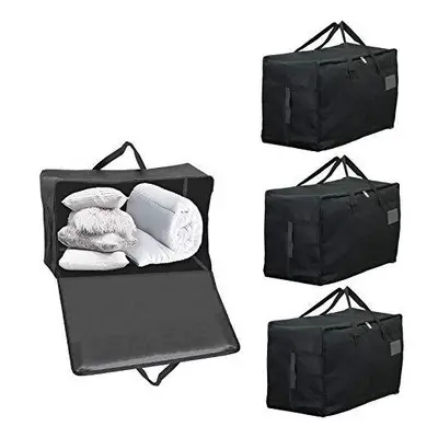 Extra Large Canvas Fabric Duvet Bedding Pillow Organiser Storage Bag (Pack of 4, Black, 100L)