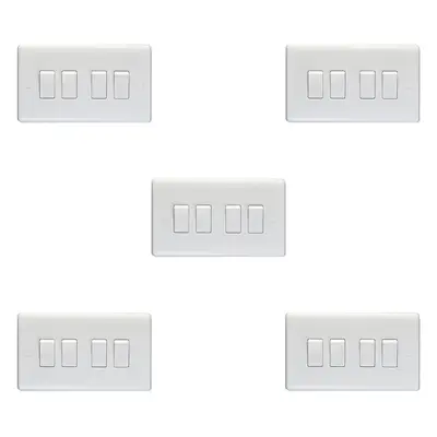 5 PACK Gang Quad 10A Light Switch Way - WHITE PLASTIC Wall Plate Rocker