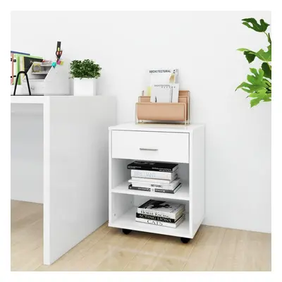 vidaXL Rolling Cabinet White Engineered Wood Drawer Rolling Office Cabinet