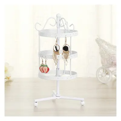 () Holes 3-tiers Rotating Iron Jewelry Rack Earrings Rings Display Stand Tools Kit