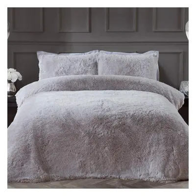 Sleepdown Fleece Luxury Long Pile Faux Fur Silver Super Soft Easy Care Duvet Cover Quilt Bedding