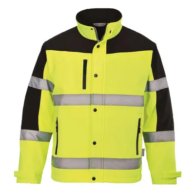 (S, Yellow/Black) Portwest Mens Contrast Softshell Hi-Vis Coat