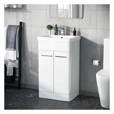 Afern 500mm Freestanding MDF Vanity Unit Cabinet & Wash Basin White- Flat Pack