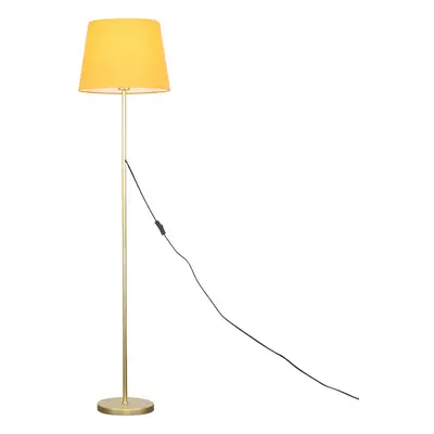 Modern Standard Floor Lamp in a Gold Metal Finish with a Mustard Tapered Shade