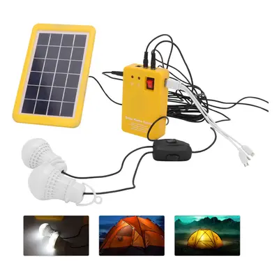 LED solar panel emergency system kit charging generator with two bulbs