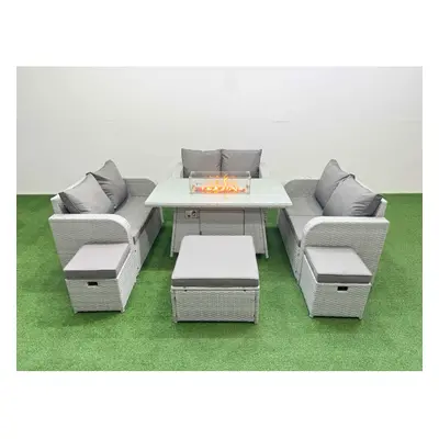 Fimous Seater PE Wicker Rattan Furniture Sofa Sets with Firepit Dining Table Seater Love Sofa St