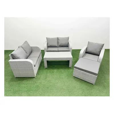 Fimous High Back Poly Rattan Garden Furniture Set with Reclining Chair Loveseat Sofa Indoor Outd