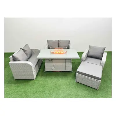 Fimous High Back Poly Rattan Garden Furniture Set with Reclining Chair Loveseat Sofa Firepit Din