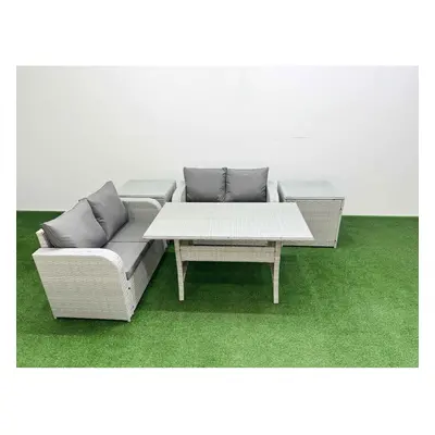 Fimous Seater Outdoor Love Sofa Set Rattan Garden Furniture Set with Rectangular Dining Table Si