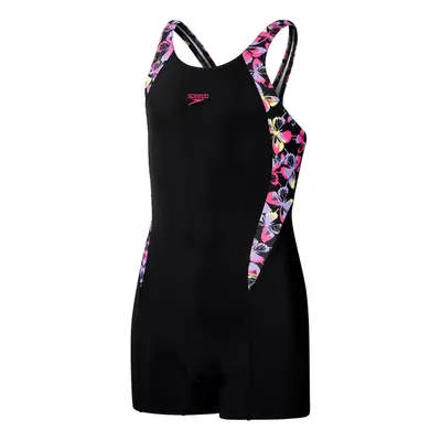 (5-6 Years, Black/Pink) Speedo Girls Printed Panelled Legsuit