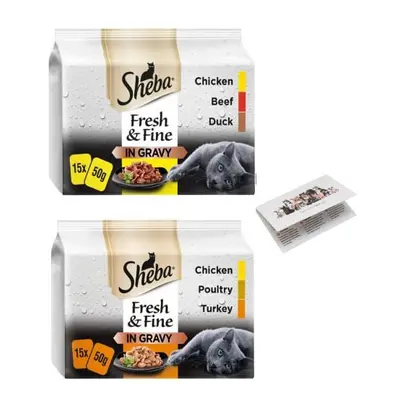 UbiPet Wet Cat Food Bundle Contains Selection of Sheba Fresh and Fine in Gravy with Poultry, Bee