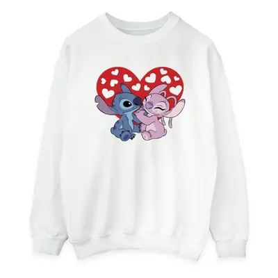 (S, White) Disney Womens/Ladies Lilo & Stitch Hearts Sweatshirt