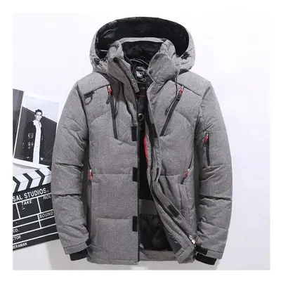 (Gray, XL) Men's warm duck down jacket ski jacket hooded down coat