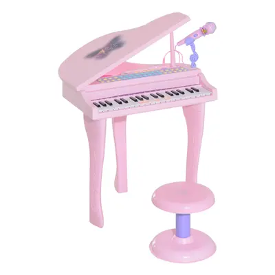 HOMCOM Key Musical Mini Piano Electrionic Keyboard Microphone Stool Pink