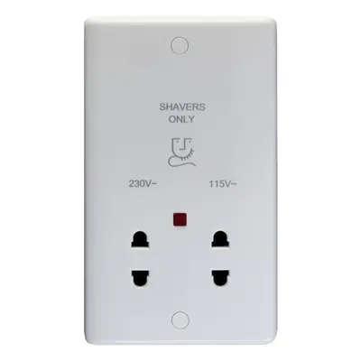 230V & 115V Twin Shaver Socket Wall Plate WHITE PLASTIC Bathroom 86mm x 146mm