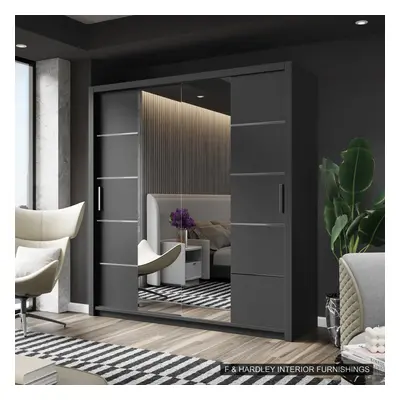 (150CM, BLACK) FH DALLAS Modern Sliding Door Wardrobe with Mirror