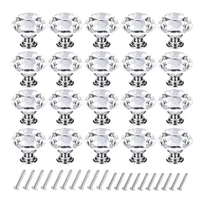 20PCS 30mm Crystal Door Knobs, Glass Drawer Knobs Crystal Door Handles Diamond Pulls Zinc Alloy 