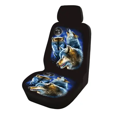 (Wolf - Black) 1Pcs Universal Car Truck Front Seat Cover Seat Protection Fabric Breathable