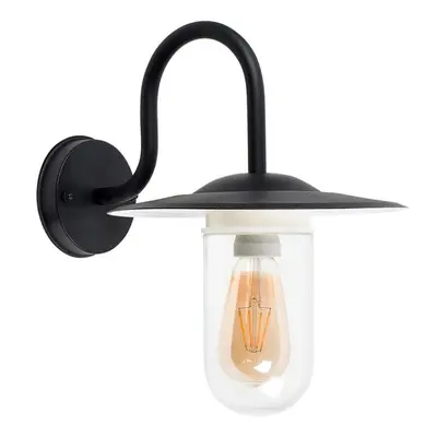 Modern IP44 Rated Black Metal Swan Neck Outdoor Lantern Wall Light with a Clear Glass Shade - Co