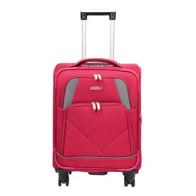 (Red, Small Cabin Size) Expandable Four Wheel Soft Suitcase Luggage York Red