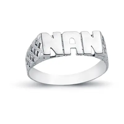 (P) Jewelco London Rhodium Plated Sterling Silver NAN Signet ID Ring 6mm