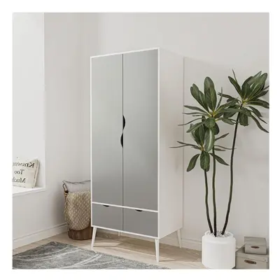 (White Grey) Door Drawer Wardrobe with Scandi Legs Cupboard Hanging Rail 180cm