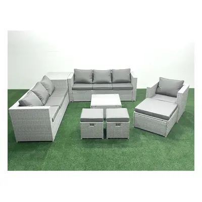 Fimous Wicker PE Rattan Sofa Garden Furniture Set with Armchair Square Coffee Table Footstools S