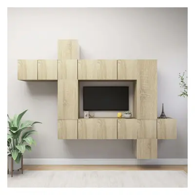 vidaXL TV Cabinet Set Piece Sonoma Oak Chipboard Hanging TV Cabinet Set